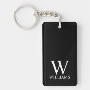Zwarte gepersonaliseerde monogram en naam sleutelhanger