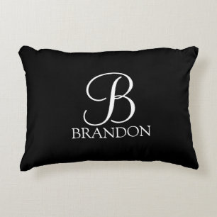 Zwarte gepersonaliseerde script monogram en naam accent kussen