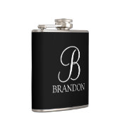 Zwarte gepersonaliseerde script monogram en naamfl heupfles (Rechts)