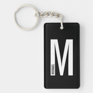 Zwarte gepersonaliseerde vette monogram en naam sleutelhanger