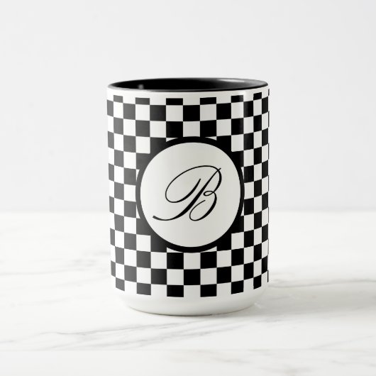 Zwarte geruite mok met monogram (Midden)