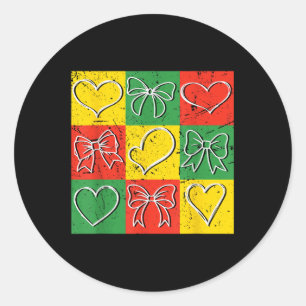Zwarte Geschiedenis Geruite Coquette Bow Heart Val Ronde Sticker