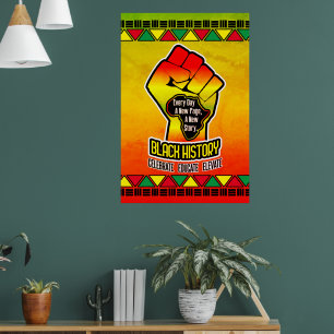Zwarte geschiedenis met Afrikaanse kaart en vuist Poster