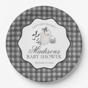 Zwarte Gingham Little Boo Geest Baby Shower Desser Papieren Bordje