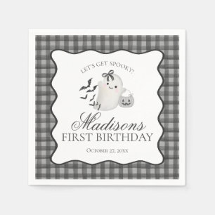 Zwarte Gingham Little Boo Geest Verjaardagsdessert Servet