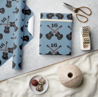 Zwarte Gitaren Tiener Jongen Verjaardag Cadeaupapier