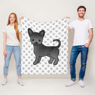 Zwarte gladharige Chihuahua Cartoon hond & poten Fleece Deken
