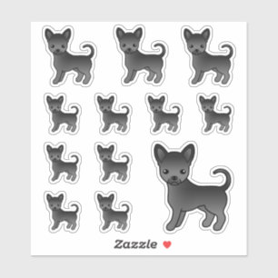 Zwarte gladharige Chihuahua Schattige Cartoon Hond Sticker