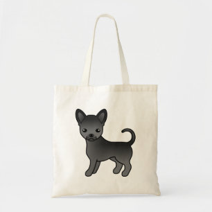 Zwarte gladharige Chihuahua Schattige Cartoon Hond Tote Bag