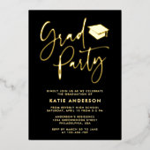 Zwarte Glam Minimalistische Calligraphy Grad Feest Folie Uitnodiging (Voorkant)