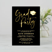Zwarte Glam Minimalistische Calligraphy Grad Feest Folie Uitnodiging (Staand Voorkant)