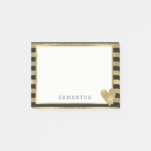 Zwarte Glam Stripes met hart op maat Post-it® Notes (Voorkant)