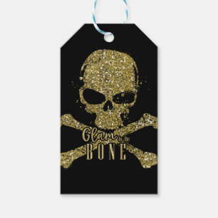 Zwarte Glam tot op het bot Gouden Glitter Schedel Cadeaulabel