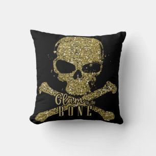 Zwarte Glam tot op het Bot Gouden Glitter Schedel Kussen