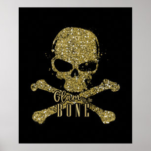 Zwarte Glam tot op het Bot Gouden Glitter Schedel Poster