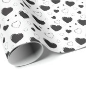 Zwarte glanzende harten schattig romantisch patroo cadeaupapier (Rol Hoek)