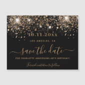 Zwarte glinsterende verjaardagsmagneet om de datum magnetische uitnodiging (Voorkant)