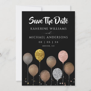 Zwarte Glitter Ballon Save The Date Uitnodigingen