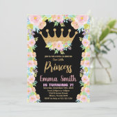 Zwarte Glitter Crown Princess Birthday-uitnodiging Kaart (Staand voorkant)