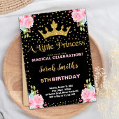 Zwarte Glitter Crown Princess Birthday-uitnodiging Kaart