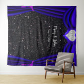 Zwarte Glitter Diamond Heart Blue Curtain-achtergr Wandkleed (In Situ (horizontaal))