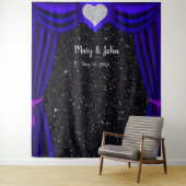 Zwarte Glitter Diamond Heart Blue Curtain-achtergr Wandkleed (In situ)