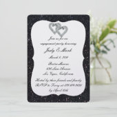 Zwarte Glitter Diamond Hearts Engagement Party Kaart (Staand voorkant)