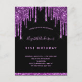 Zwarte glitter drift paarse uitnodiging (Voorkant)