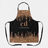 Zwarte glitter druppelt goudmonogram schort (Voorkant)