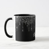 Zwarte glitter druppelt monogram initialen luxe mok (Links)