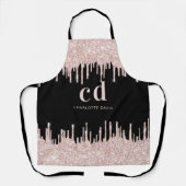 Zwarte glitter druppelt roos goudmonogram schort (Voorkant)