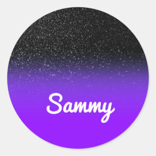 Zwarte Glitter en Blauwe Violet Ombre Persoonlijk Ronde Sticker