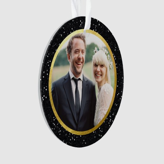 Zwarte glitter en goud | Vakantiefoto Ornament (voorkant)