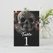Zwarte Glitter Glam Schitter Schedel Tafelnummer (Staand voorkant)