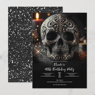 Zwarte Glitter Glam Schitterende Schedel Gotische Kaart