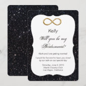 Zwarte Glitter Gouden Oneindigheid Bruidsmeisje Ka Kaart (Voorkant / Achterkant)