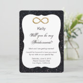 Zwarte Glitter Gouden Oneindigheid Bruidsmeisje Ka Kaart (Staand voorkant)