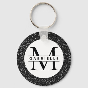 Zwarte Glitter-Initiaal en aangepaste naam-Sleutel Sleutelhanger