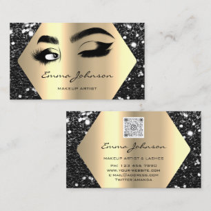 Zwarte Glitter Makeup Artist Lashes QR-code Visitekaartje