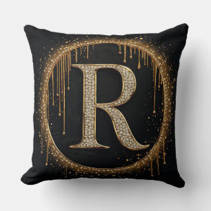 Zwarte Glitter Monogram Letter R Voor Koninklijke  Kussen