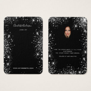 Zwarte glitter oorringen sierjuwelen fotokaart visitekaartje