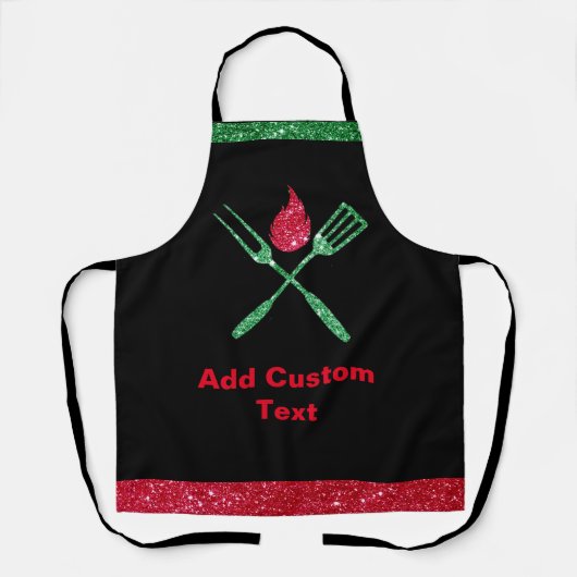 Zwarte Glitter Persoonlijk kerstrood Groen Schort (Voorkant)