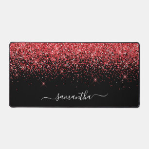 Zwarte Glitter Rode Glans Elegante Naam Bureaumat