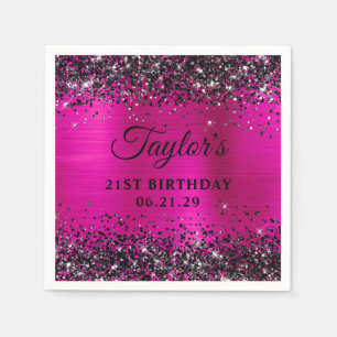 Zwarte Glitter Roze Folie 21e Verjaardag Servet