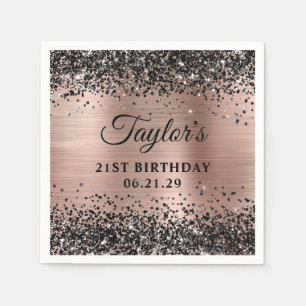Zwarte Glitter Roze Gouden Folie 21e Verjaardag Servet