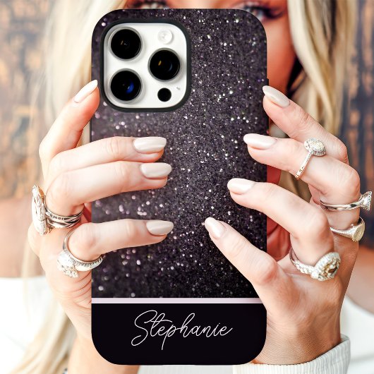 Zwarte Glitter Schittering Aangepaste Naam Case-Mate iPhone Case