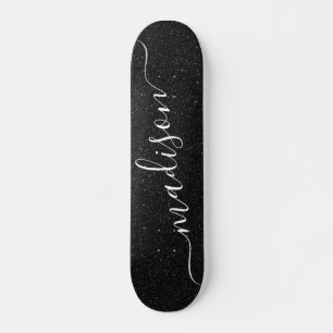Zwarte Glitter Shimmer Aangepaste Aangepaste Naam Skateboard