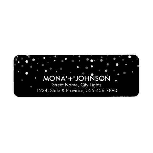 Zwarte Glitter Sparkle Confetti Stippen Moderne Etiket (Voorkant)