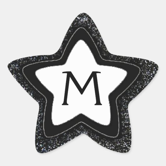 Zwarte glitter star aanpasbare monogram stickers (Voorkant)