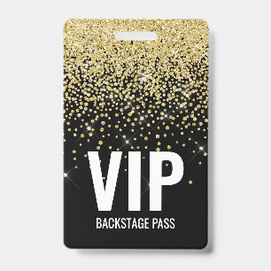 Zwarte Glitter VIP-pas met QR-code-ID Badge